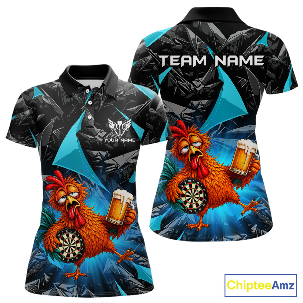 Custom Turquoise Funny Chicken Drunk Darts Shirt for Women Darts Team Jerseys Dartboard Shirt NNT305