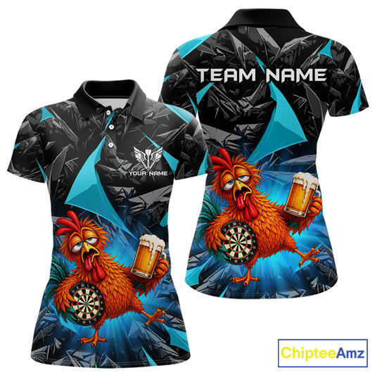 Custom Turquoise Funny Chicken Drunk Darts Shirt for Women Darts Team Jerseys Dartboard Shirt NNT305