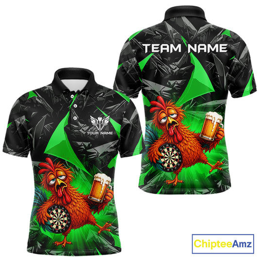Custom Green Funny Chicken Drunk Darts Shirt for Men Darts Team Jerseys Dartboard Shirt NNT305