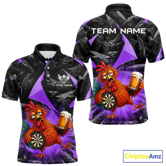 Custom Purple Funny Chicken Drunk Darts Shirt for Men Darts Team Jerseys Dartboard Shirt NNT305