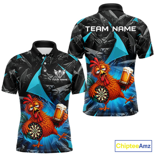 Custom Turquoise Funny Chicken Drunk Darts Shirt for Men Darts Team Jerseys Dartboard Shirt NNT305