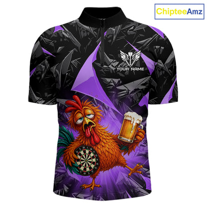 Custom Purple Funny Chicken Drunk Darts Shirt for Men Darts Team Jerseys Dartboard Shirt NNT305