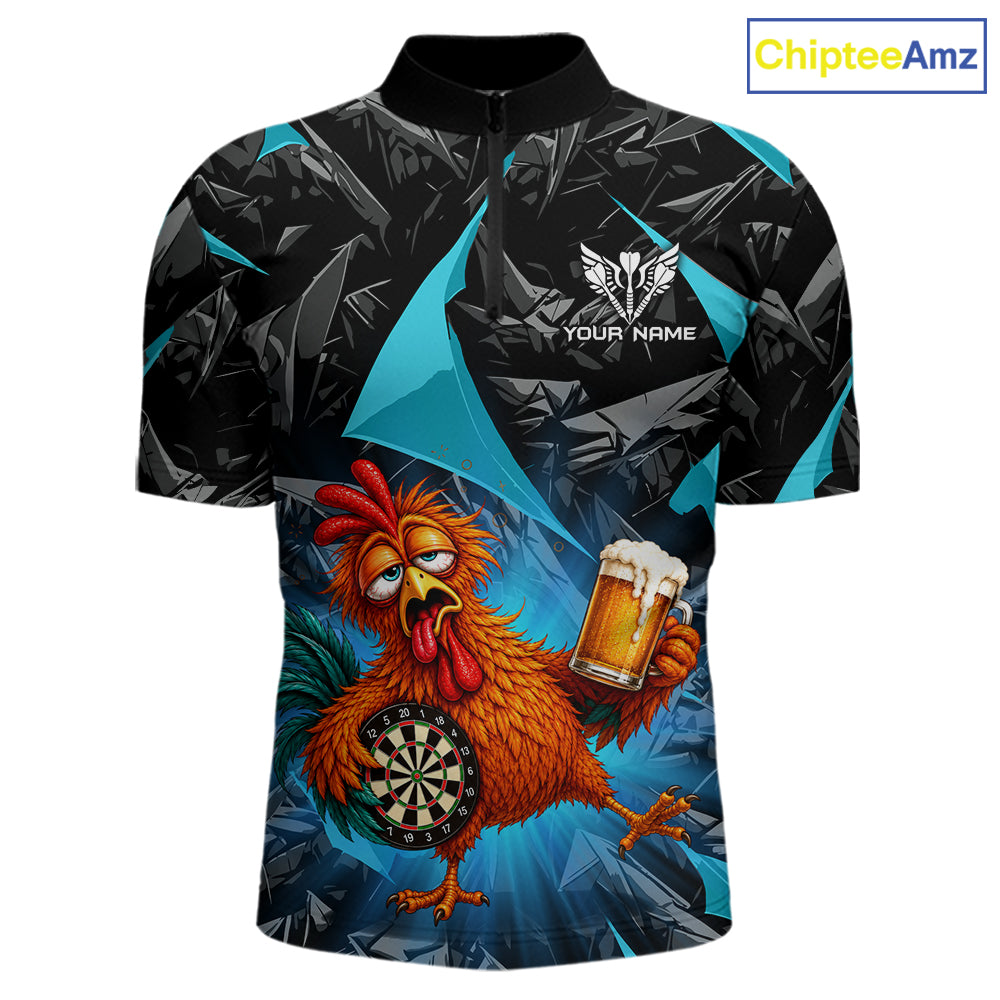Custom Turquoise Funny Chicken Drunk Darts Shirt for Men Darts Team Jerseys Dartboard Shirt NNT305