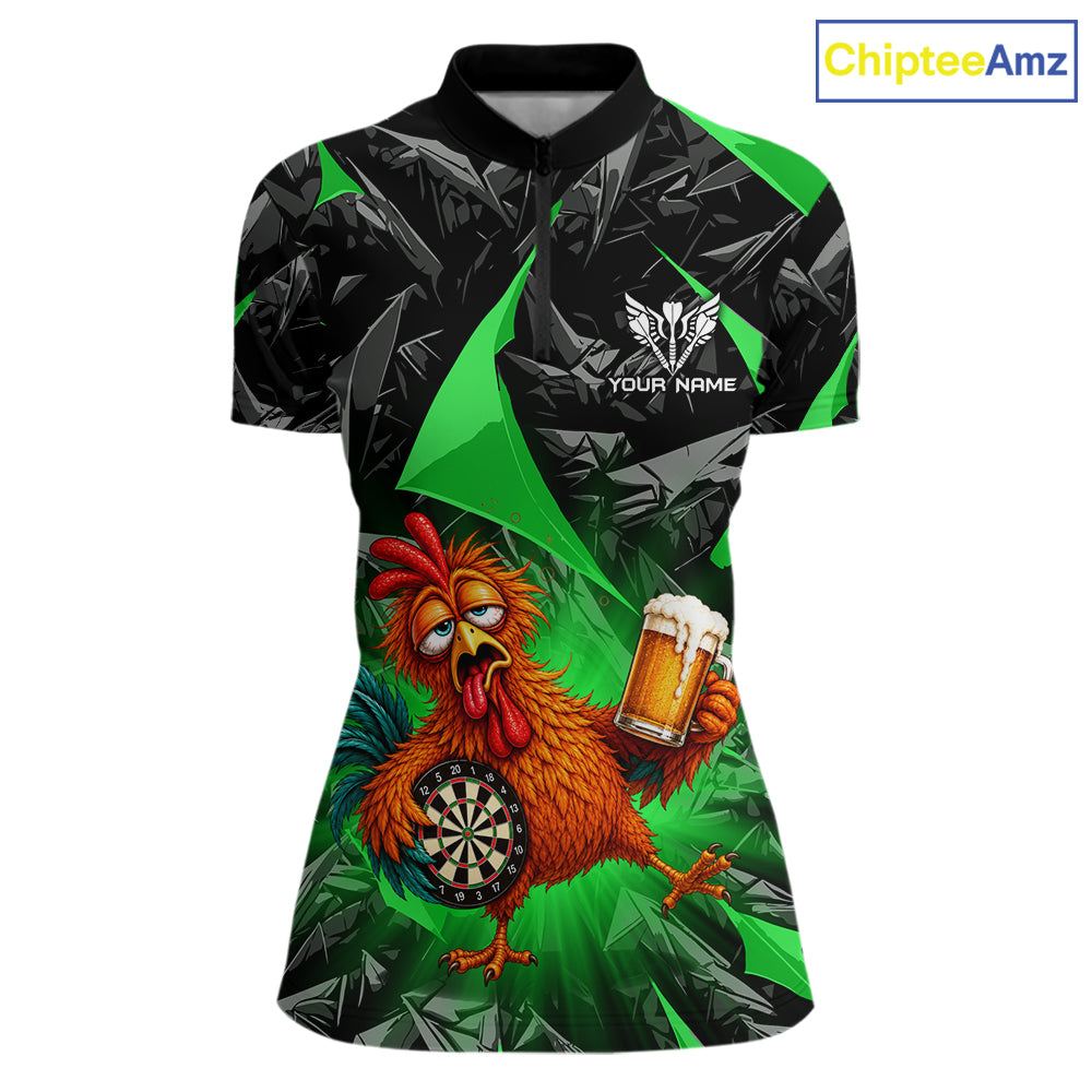 Custom Green Funny Chicken Drunk Darts Shirt for Women Darts Team Jerseys Dartboard Shirt NNT305