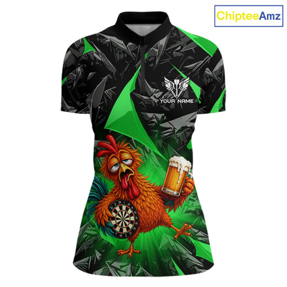 Custom Green Funny Chicken Drunk Darts Shirt for Women Darts Team Jerseys Dartboard Shirt NNT305