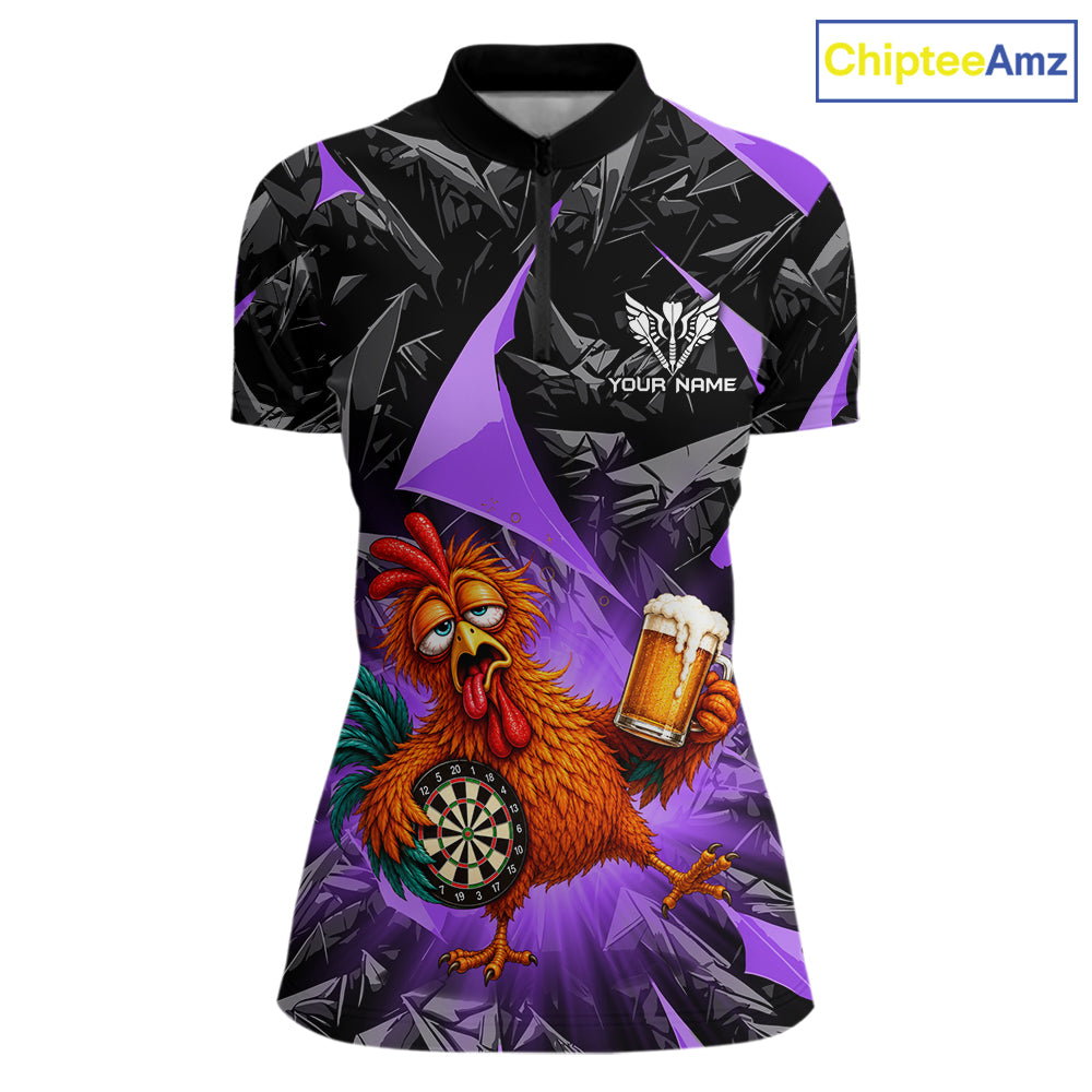 Custom Purple Funny Chicken Drunk Darts Shirt for Women Darts Team Jerseys Dartboard Shirt NNT305