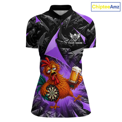 Custom Purple Funny Chicken Drunk Darts Shirt for Women Darts Team Jerseys Dartboard Shirt NNT305