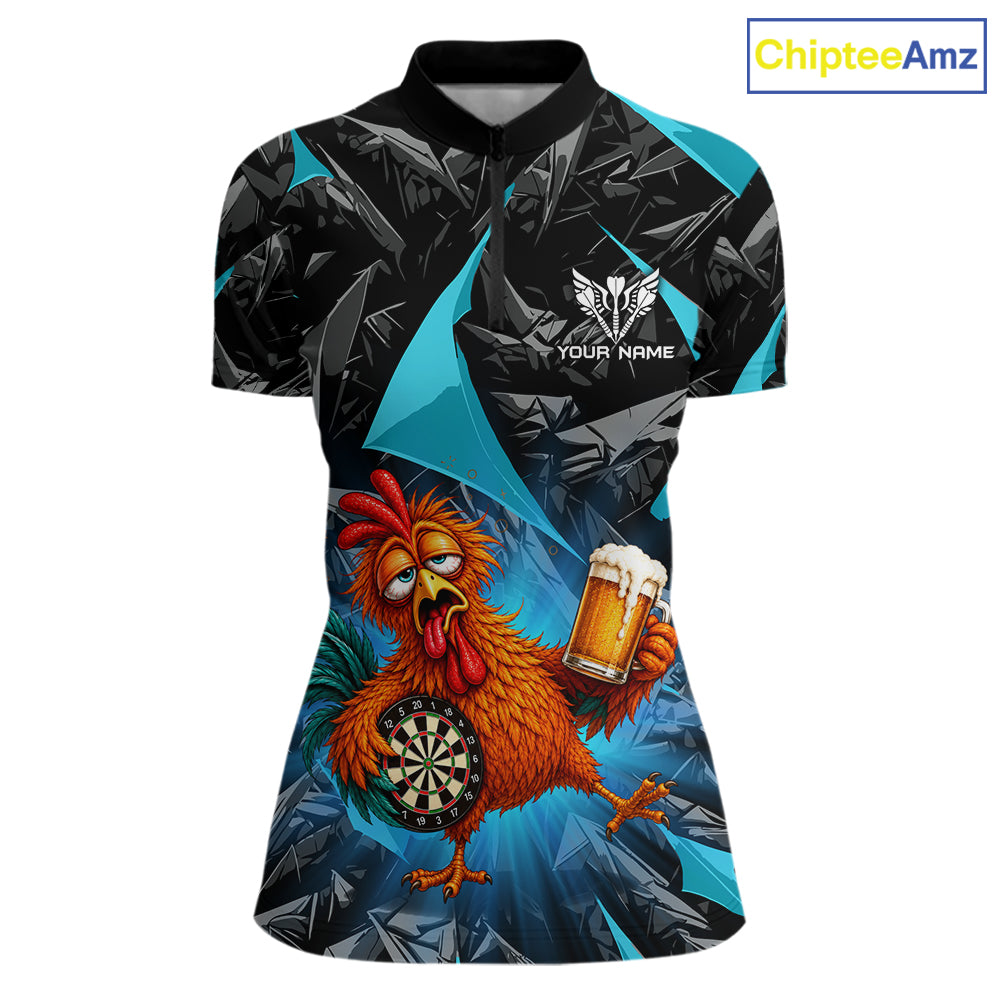 Custom Turquoise Funny Chicken Drunk Darts Shirt for Women Darts Team Jerseys Dartboard Shirt NNT305