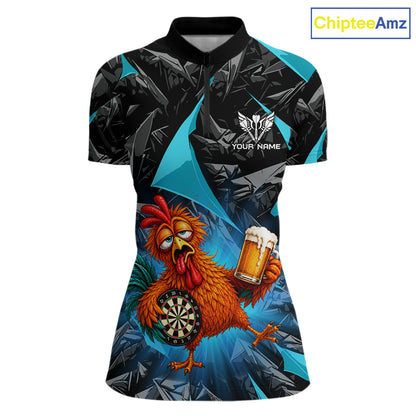 Custom Turquoise Funny Chicken Drunk Darts Shirt for Women Darts Team Jerseys Dartboard Shirt NNT305