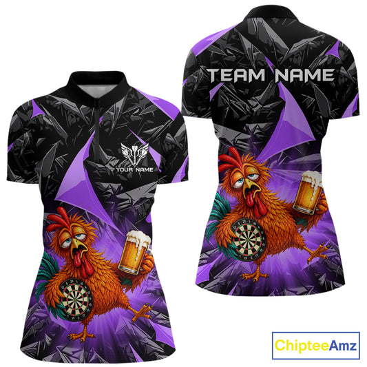 Custom Purple Funny Chicken Drunk Darts Shirt for Women Darts Team Jerseys Dartboard Shirt NNT305