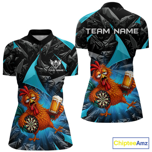Custom Turquoise Funny Chicken Drunk Darts Shirt for Women Darts Team Jerseys Dartboard Shirt NNT305