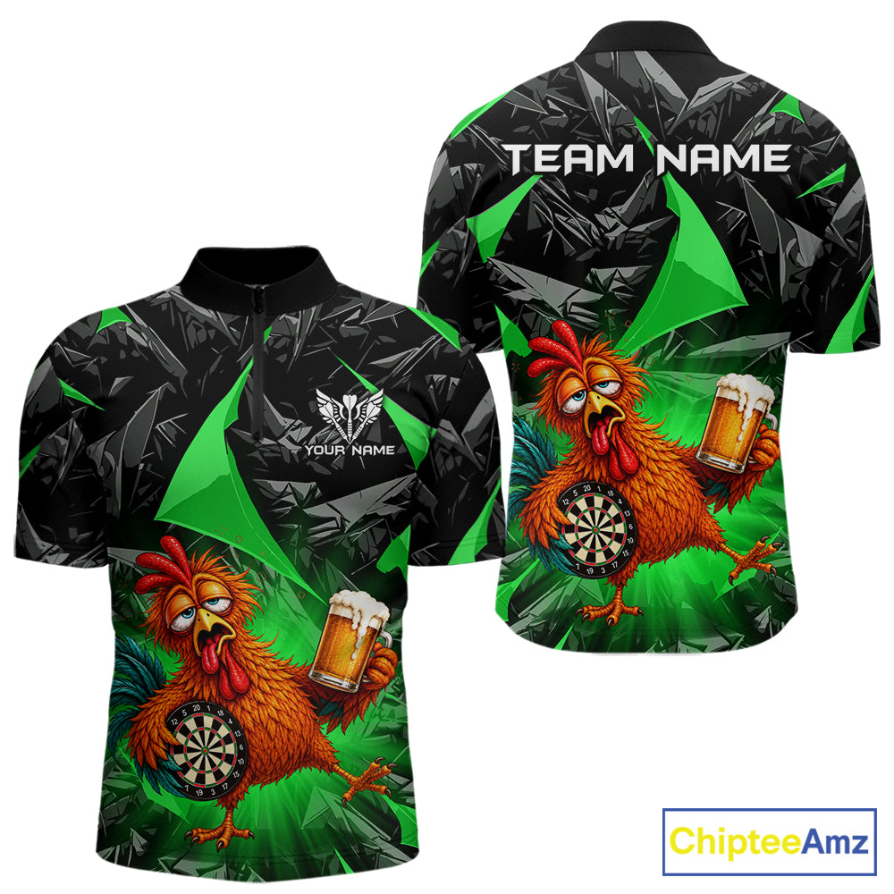 Custom Green Funny Chicken Drunk Darts Shirt for Men Darts Team Jerseys Dartboard Shirt NNT305