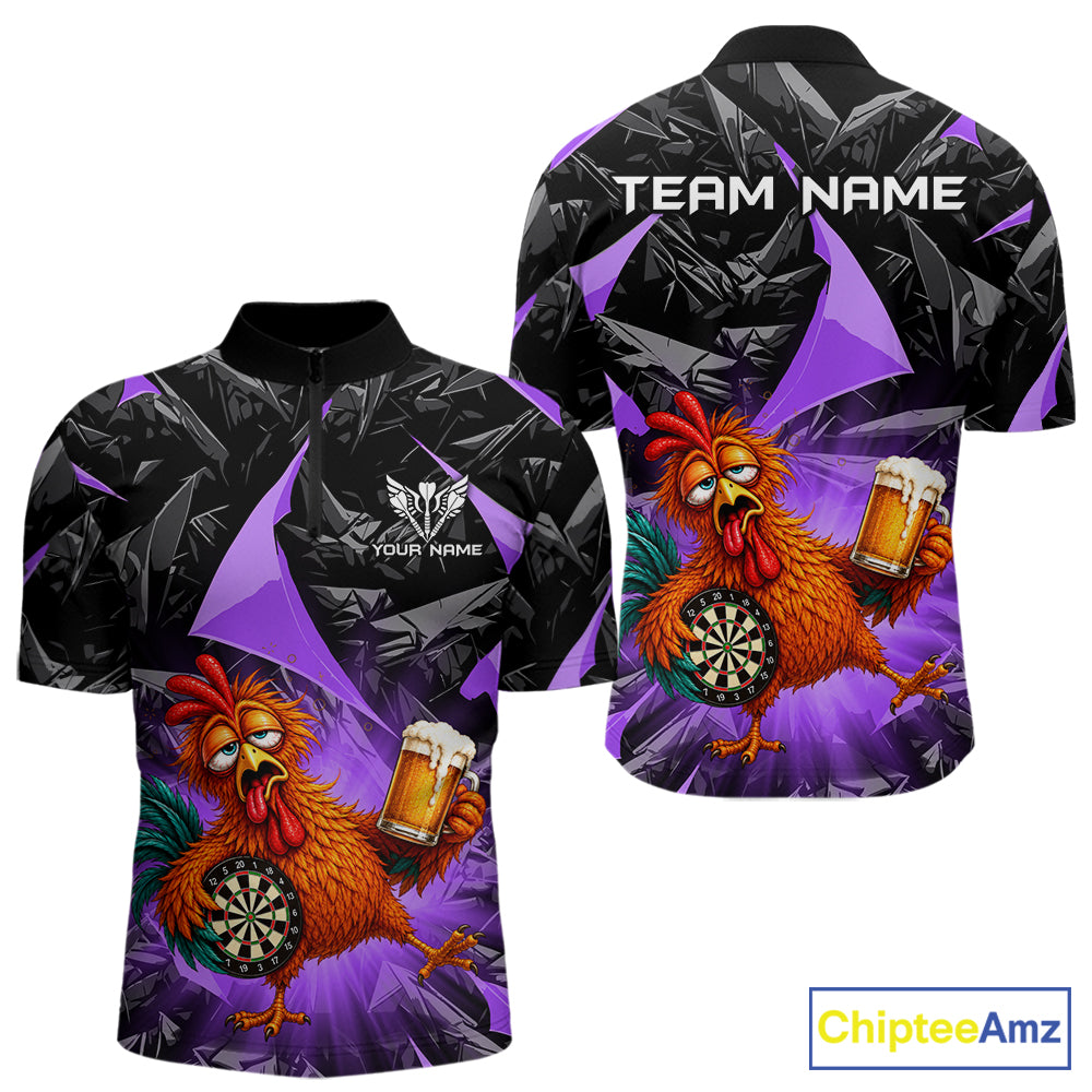 Custom Purple Funny Chicken Drunk Darts Shirt for Men Darts Team Jerseys Dartboard Shirt NNT305