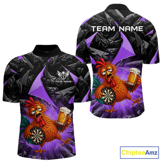Custom Purple Funny Chicken Drunk Darts Shirt for Men Darts Team Jerseys Dartboard Shirt NNT305