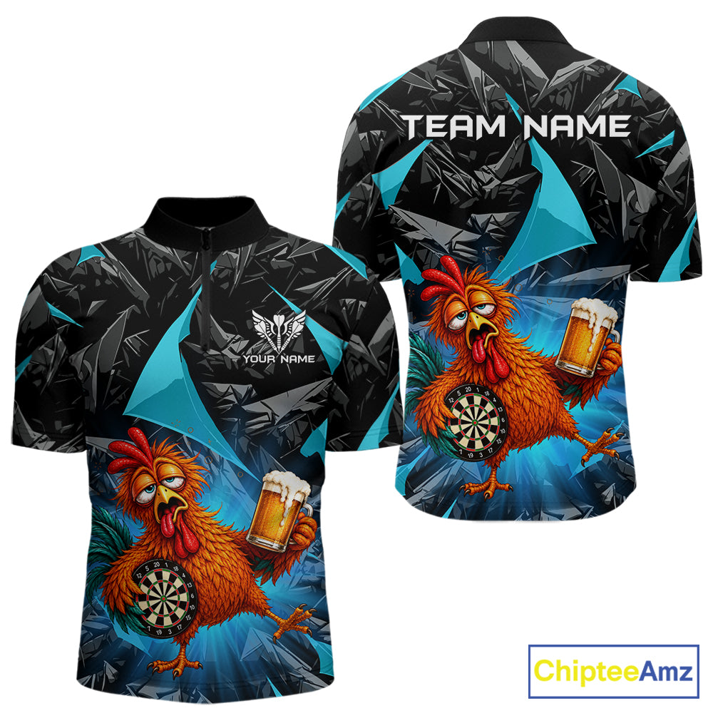 Custom Turquoise Funny Chicken Drunk Darts Shirt for Men Darts Team Jerseys Dartboard Shirt NNT305