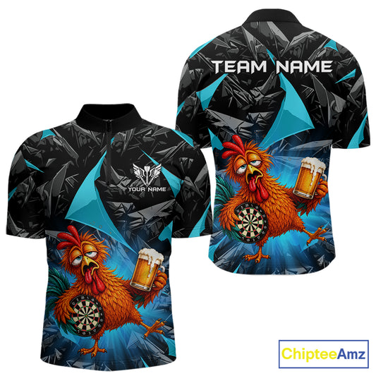 Custom Turquoise Funny Chicken Drunk Darts Shirt for Men Darts Team Jerseys Dartboard Shirt NNT305