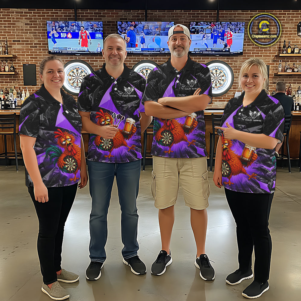 Custom Purple Funny Chicken Drunk Darts Shirt for Women Darts Team Jerseys Dartboard Shirt NNT305