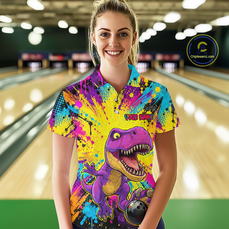 Custom Graffiti Funny Dinosaur Bowling Jersey for Women Bowling Team Shirt Bowling League HNT614