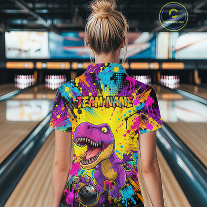 Custom Graffiti Funny Dinosaur Bowling Jersey for Women Bowling Team Shirt Bowling League HNT614