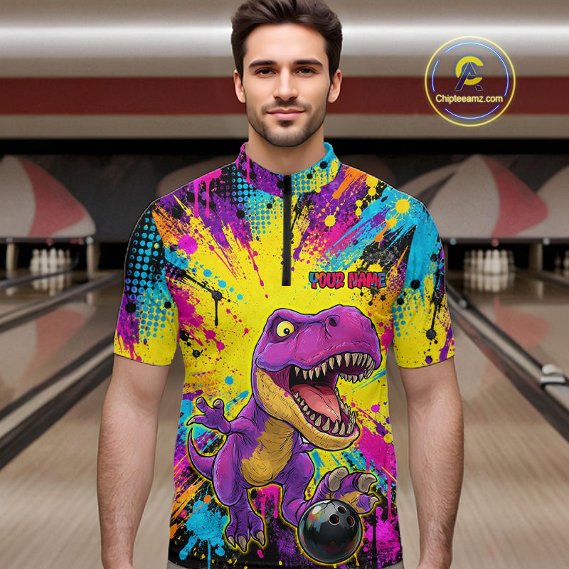 Custom Graffiti Funny Dinosaur Bowling Jersey for Men Bowling Team Shirt Bowling League HNT614