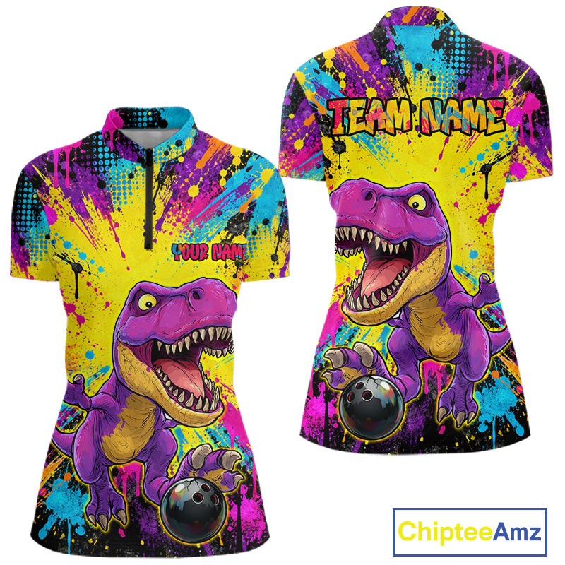 Custom Graffiti Funny Dinosaur Bowling Jersey for Women Bowling Team Shirt Bowling League HNT614