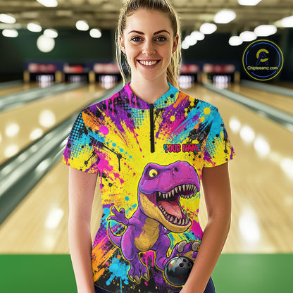 Custom Graffiti Funny Dinosaur Bowling Jersey for Women Bowling Team Shirt Bowling League HNT614