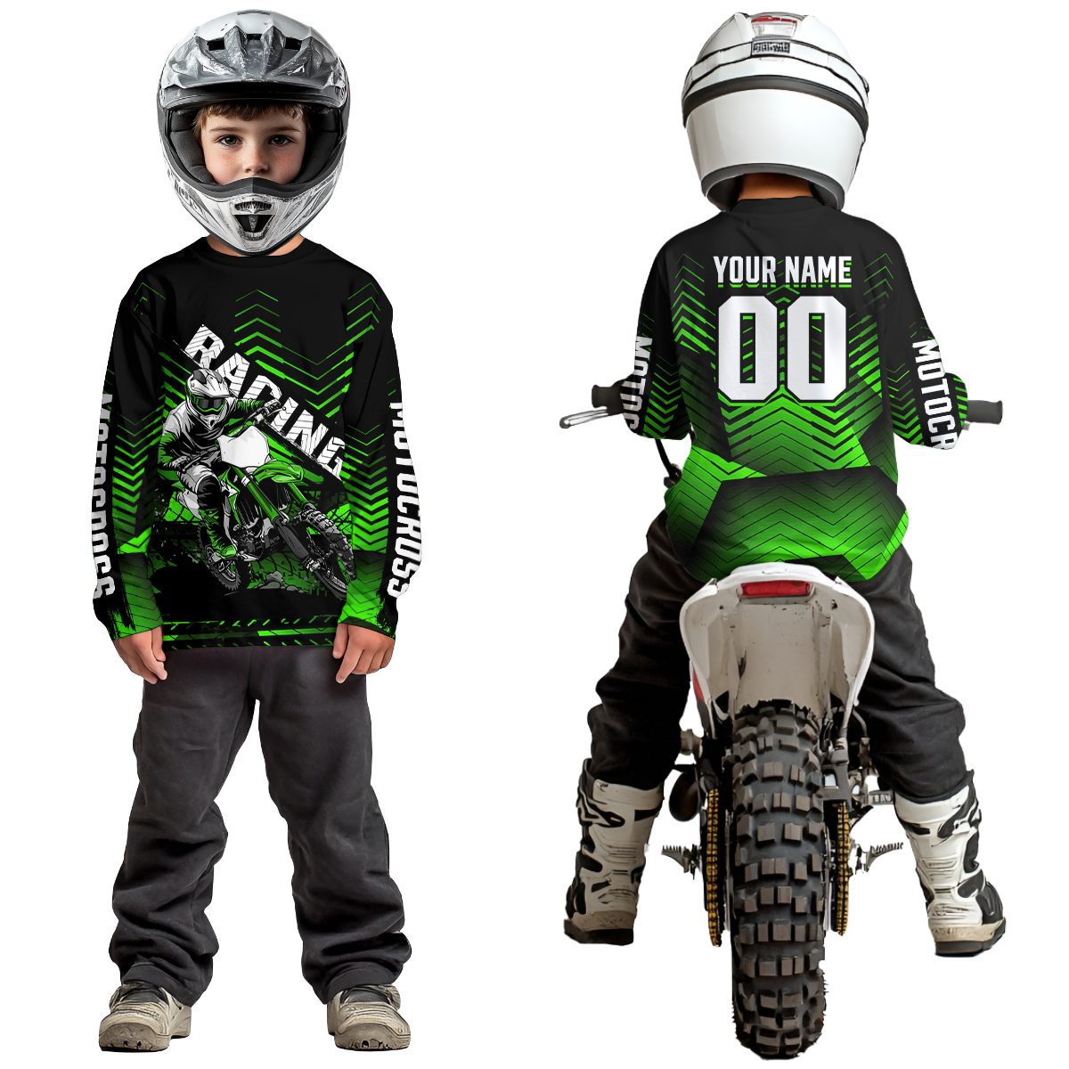 Custom Green Motocross Jersey Racing for Kid Men Women MX Dirt Bike Shirts UPF30+ DNT46
