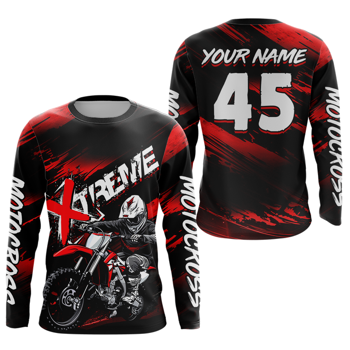 Red Youth Motocross Jersey Custom Dirt Bike Extreme Shirts for Kid Men Women UPF30+ DNT21
