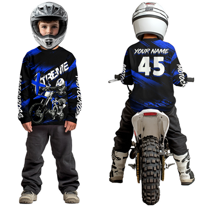 Blue Youth Motocross Jersey Custom Dirt Bike Extreme Shirts for Kid Men Women UPF30+ DNT21