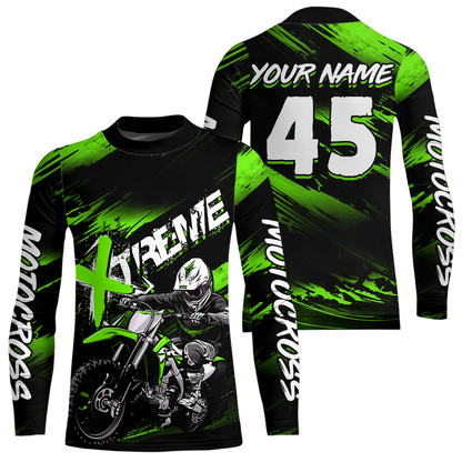 Green Youth Motocross Jersey Custom Dirt Bike Extreme Shirts for Kid Men Women UPF30+ DNT21