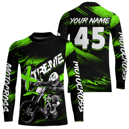 Green Youth Motocross Jersey Custom Dirt Bike Extreme Shirts for Kid Men Women UPF30+ DNT21