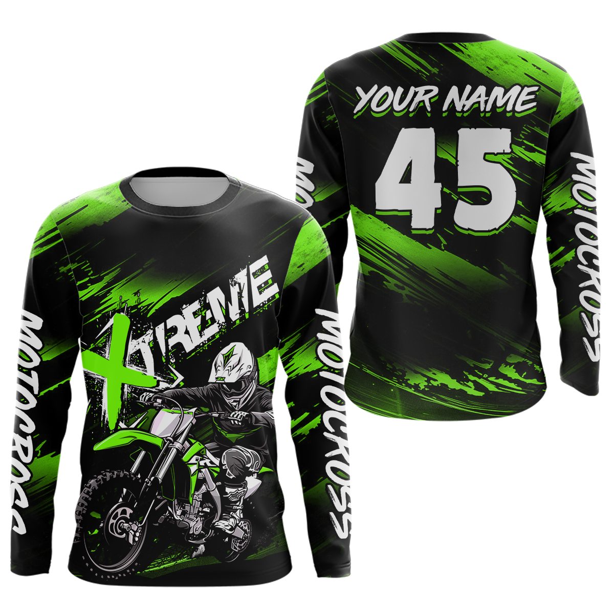 Green Youth Motocross Jersey Custom Dirt Bike Extreme Shirts for Kid Men Women UPF30+ DNT21