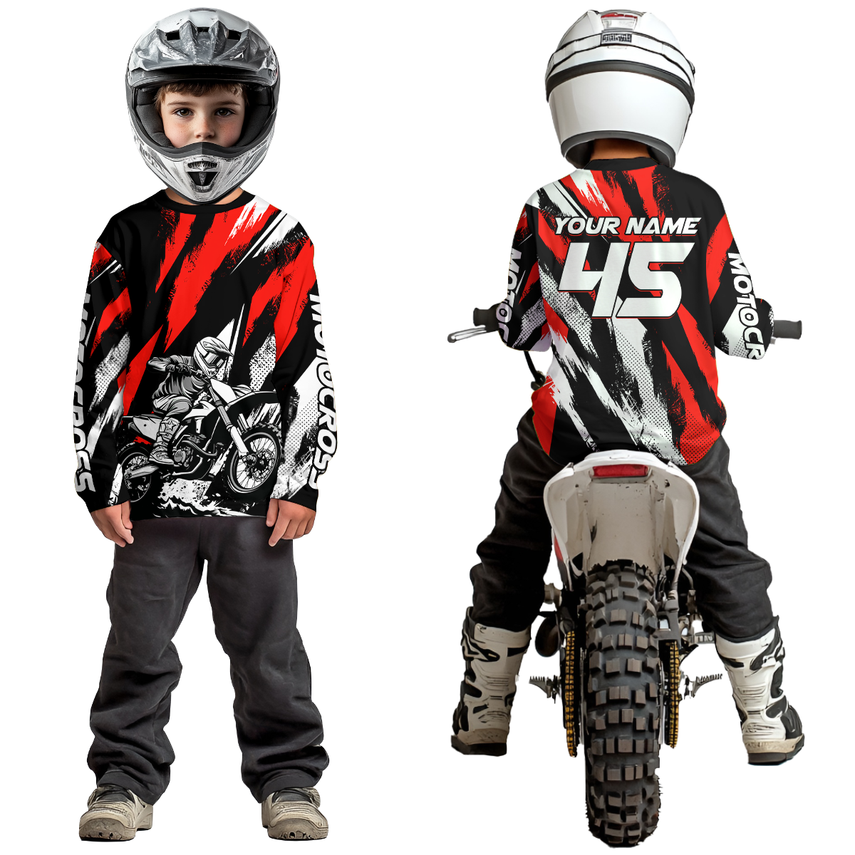 Red Youth Motocross Shirts MX Racing Custom Dirt Bike Shirts Kid Men Women UPF30+ DNT33