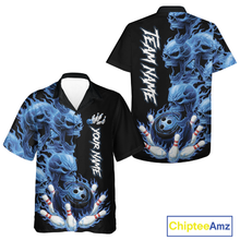 Load image into Gallery viewer, Custom Flame Skull Hawaiin Bowling Jersey for Men Women Bowling Team Shirts Bowling League HNT203