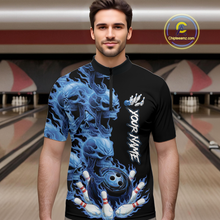 Load image into Gallery viewer, Custom Flame Skull Bowling Jerseys for Men Bowling League Polo &amp; 1/4 Zip Bowling Team Shirts HNT203