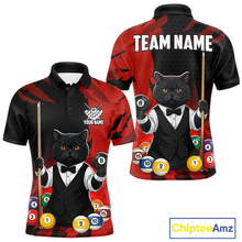 Load image into Gallery viewer, Custom Black Cat 8 Ball Pool Shirts Red Billiard Shirt for Men Billiard Team Jersey Billiard Gift NNT181