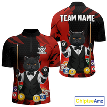Load image into Gallery viewer, Custom Black Cat 8 Ball Pool Shirts Red Billiard Shirt for Men Billiard Team Jersey Billiard Gift NNT181