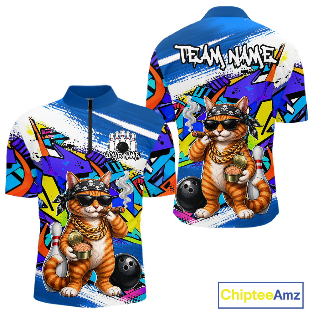 Colorful shirt with a cat graphic and 'Chiptee Amz' branding