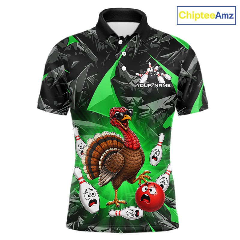 Green Funny Turkey Bowling Team Shirts for Men Custom Chicken Thanksgiving Bowling HNT535