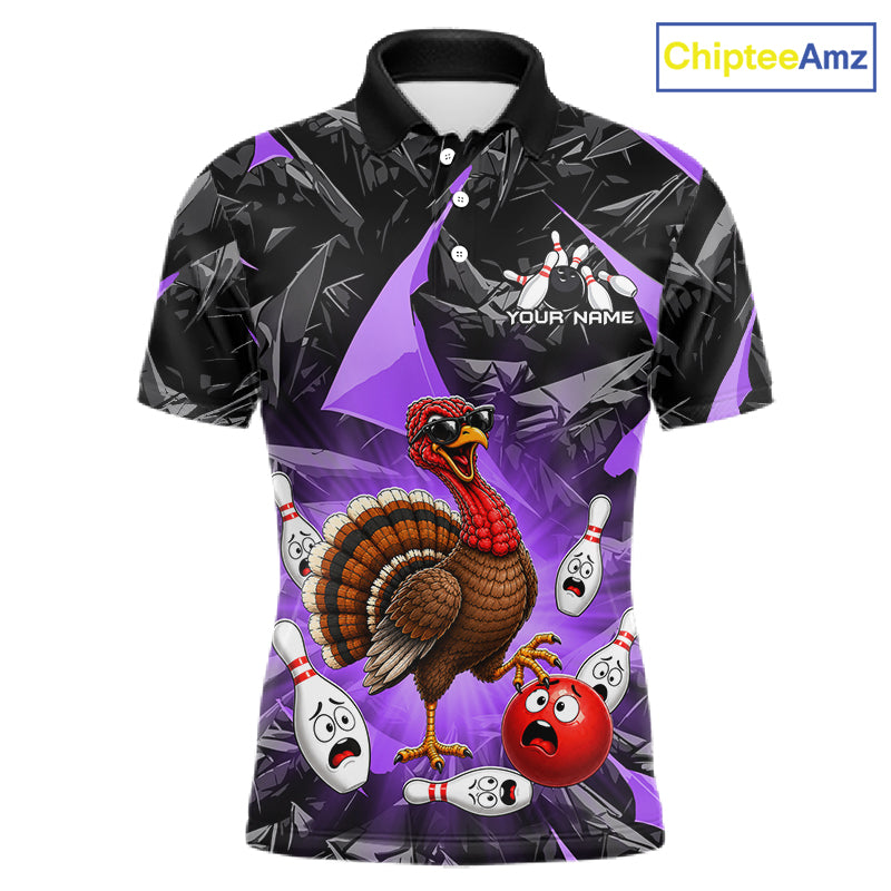 Purple Funny Turkey Bowling Team Shirts for Men Custom Chicken Thanksgiving Bowling HNT535