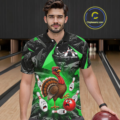 Green Funny Turkey Bowling Team Shirts for Men Custom Chicken Thanksgiving Bowling HNT535