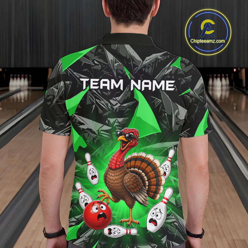 Green Funny Turkey Bowling Team Shirts for Men Custom Chicken Thanksgiving Bowling HNT535
