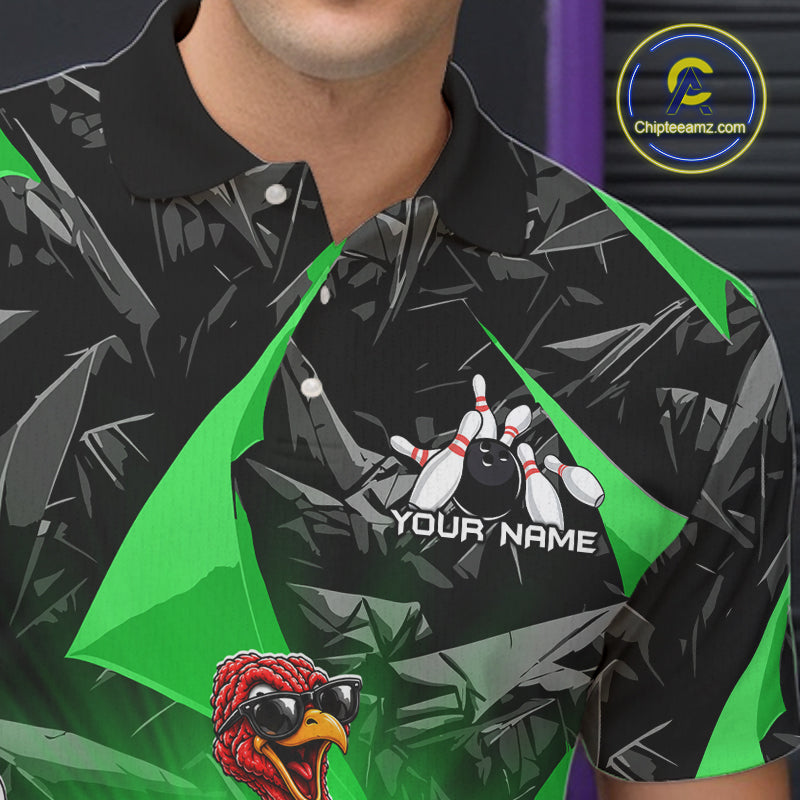 Green Funny Turkey Bowling Team Shirts for Men Custom Chicken Thanksgiving Bowling HNT535