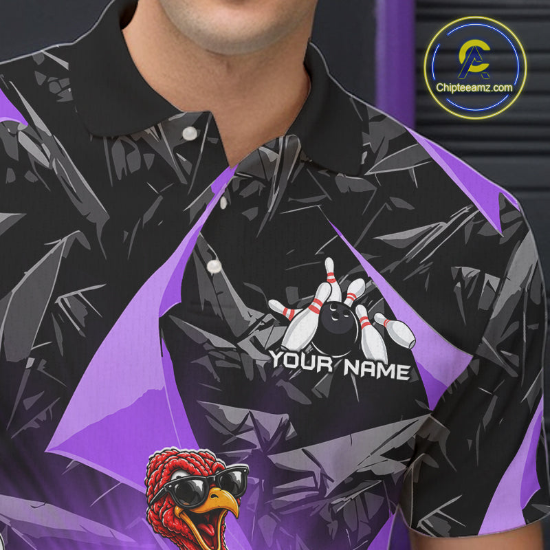 Purple Funny Turkey Bowling Team Shirts for Men Custom Chicken Thanksgiving Bowling HNT535
