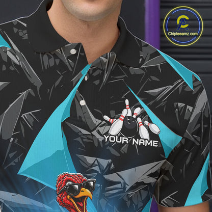 Turquoise Funny Turkey Bowling Team Shirts for Men Custom Chicken Thanksgiving Bowling HNT535