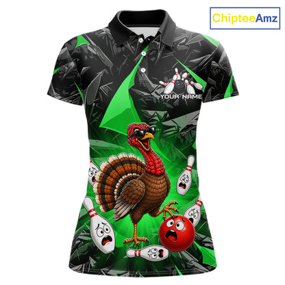 Green Funny Turkey Bowling Team Shirts for Women Custom Chicken Thanksgiving Bowling HNT535