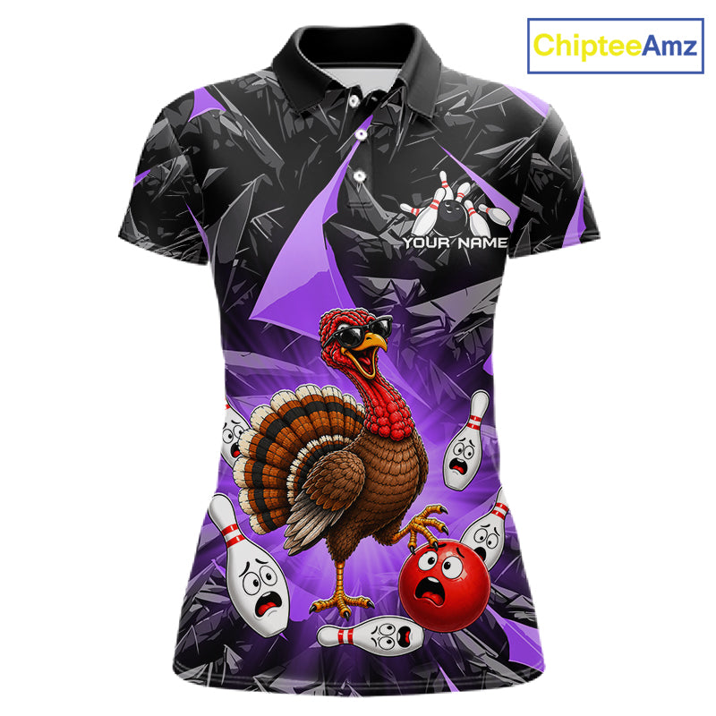 Purple Funny Turkey Bowling Team Shirts for Women Custom Chicken Thanksgiving Bowling HNT535