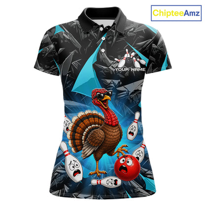 Turquoise Funny Turkey Bowling Team Shirts for Women Custom Chicken Thanksgiving Bowling HNT535