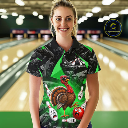 Green Funny Turkey Bowling Team Shirts for Women Custom Chicken Thanksgiving Bowling HNT535