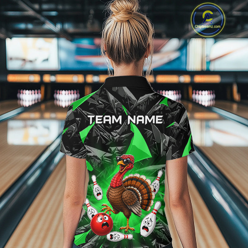Green Funny Turkey Bowling Team Shirts for Women Custom Chicken Thanksgiving Bowling HNT535